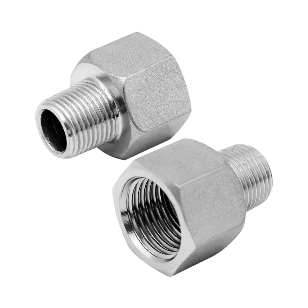 Adaptador reductor acero inoxidable AISI 304 rosca NPT ASME B1.20.1, configuración 1/2" hembra – 1/4" macho, uso industrial