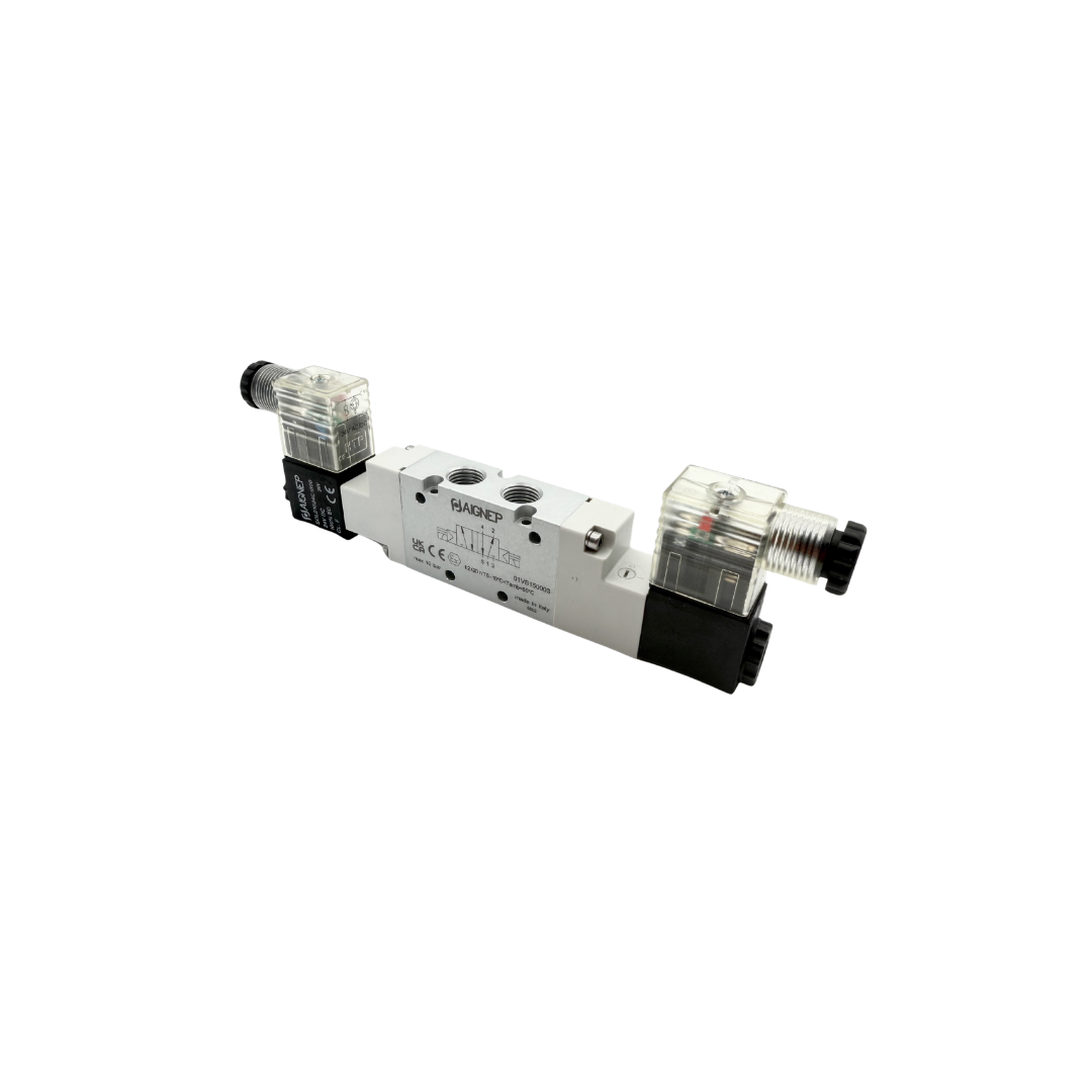 Electroválvula 1/4", 5/2 Vías, Biestable + Conector + Bobina | Aignep