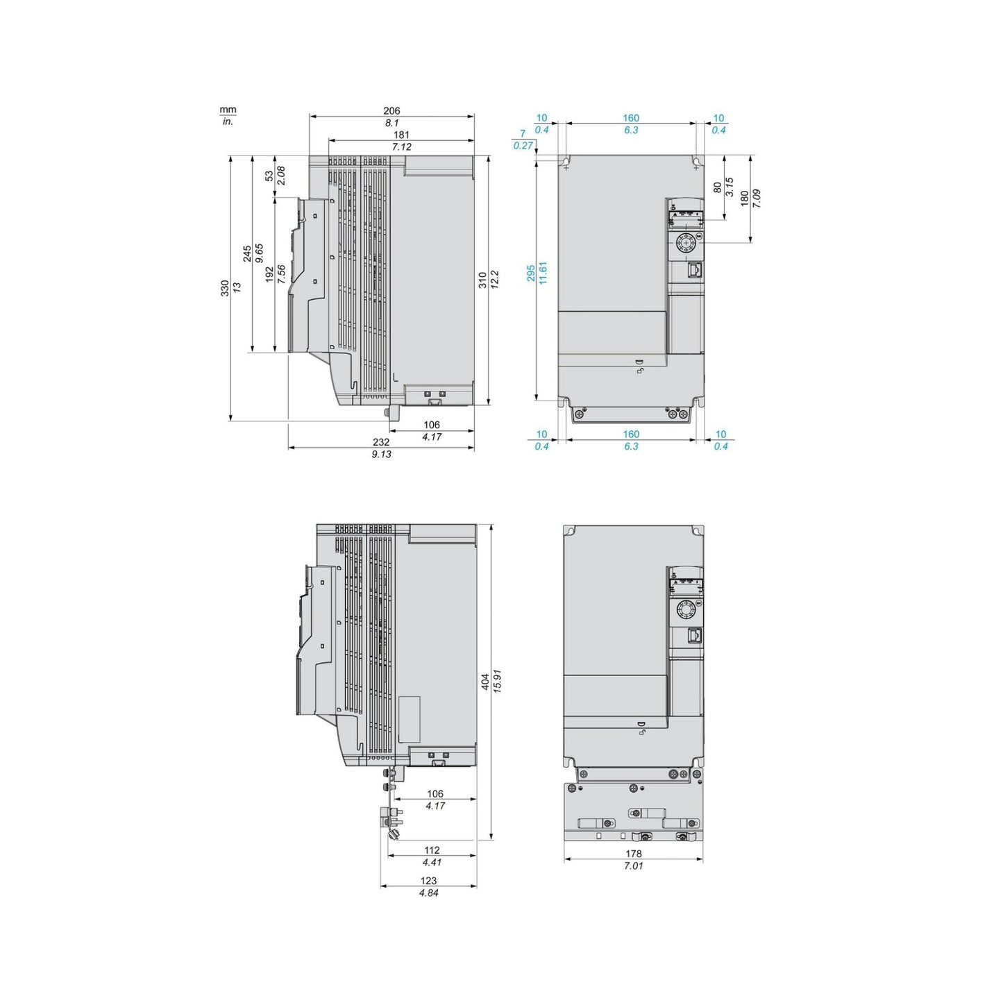 Schneider Electric ATV320D11N4B VFD 11 kW 500V trifásico STO SIL3 - Detalle de etiqueta y terminales