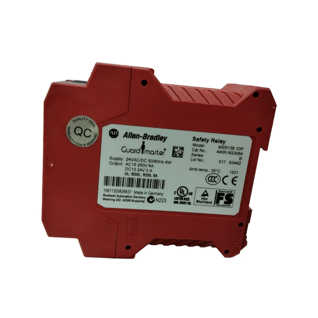 Especificaciones y diagrama de conexión del relé de seguridad Allen-Bradley 440R-M23084, modos de parada inmediata y retardada, Rockwell Automation