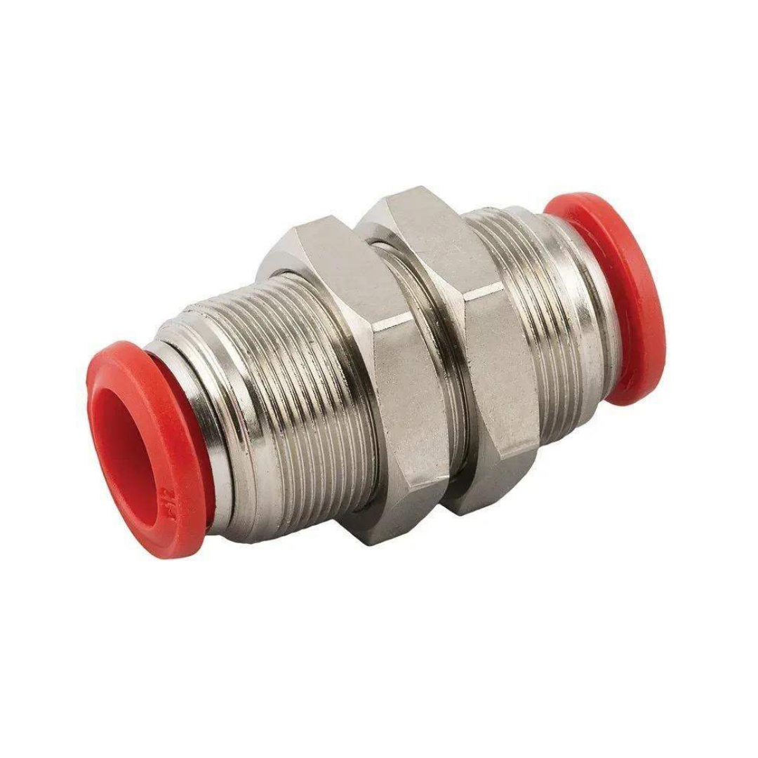 Pasamuros neumático metálico AIGNEP 50050 para tubo de 6 mm, con tuercas de fijación y anillos de liberación rojos