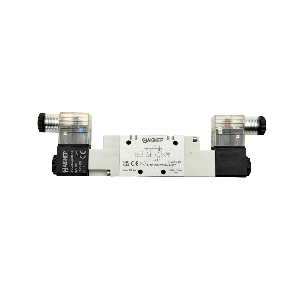 Electroválvula 1/4", 5/2 Vías, Biestable + Conector + Bobina | Aignep
