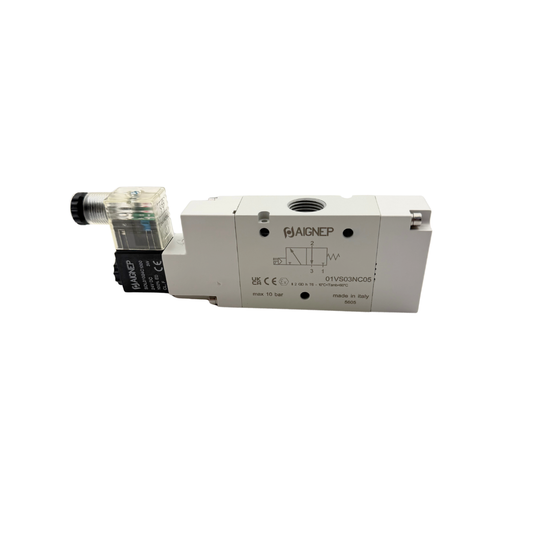 Electroválvula de 1/8", 3/2 Vías  + Conector + Bobina | Aignep
