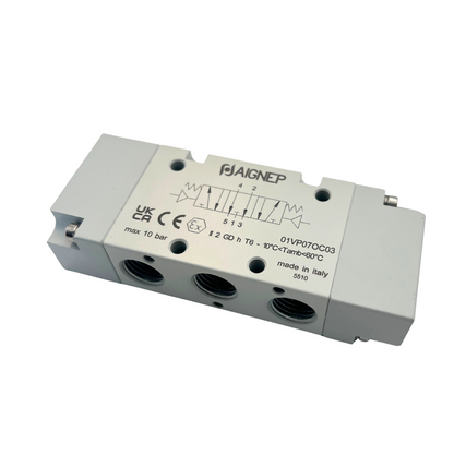 Pneumatic 5/3-Way Valve, Closed Center, Spring Return | Aignep