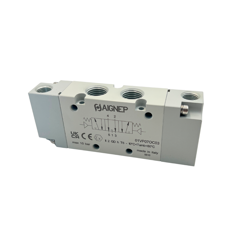 Pneumatic 5/3-Way Valve, Closed Center, Spring Return | Aignep