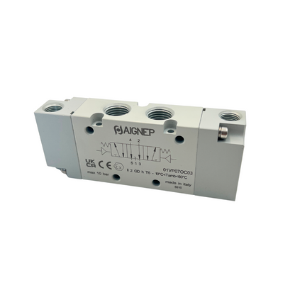 Pneumatic 5/3-Way Valve, Closed Center, Spring Return | Aignep