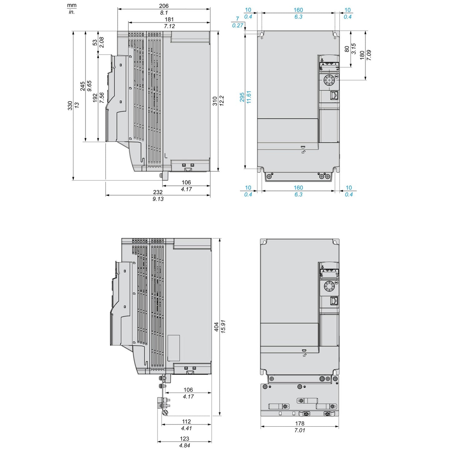 Schneider Electric ATV320D11N4B VFD 11 kW 500V trifásico STO SIL3 - Detalle de etiqueta y terminales