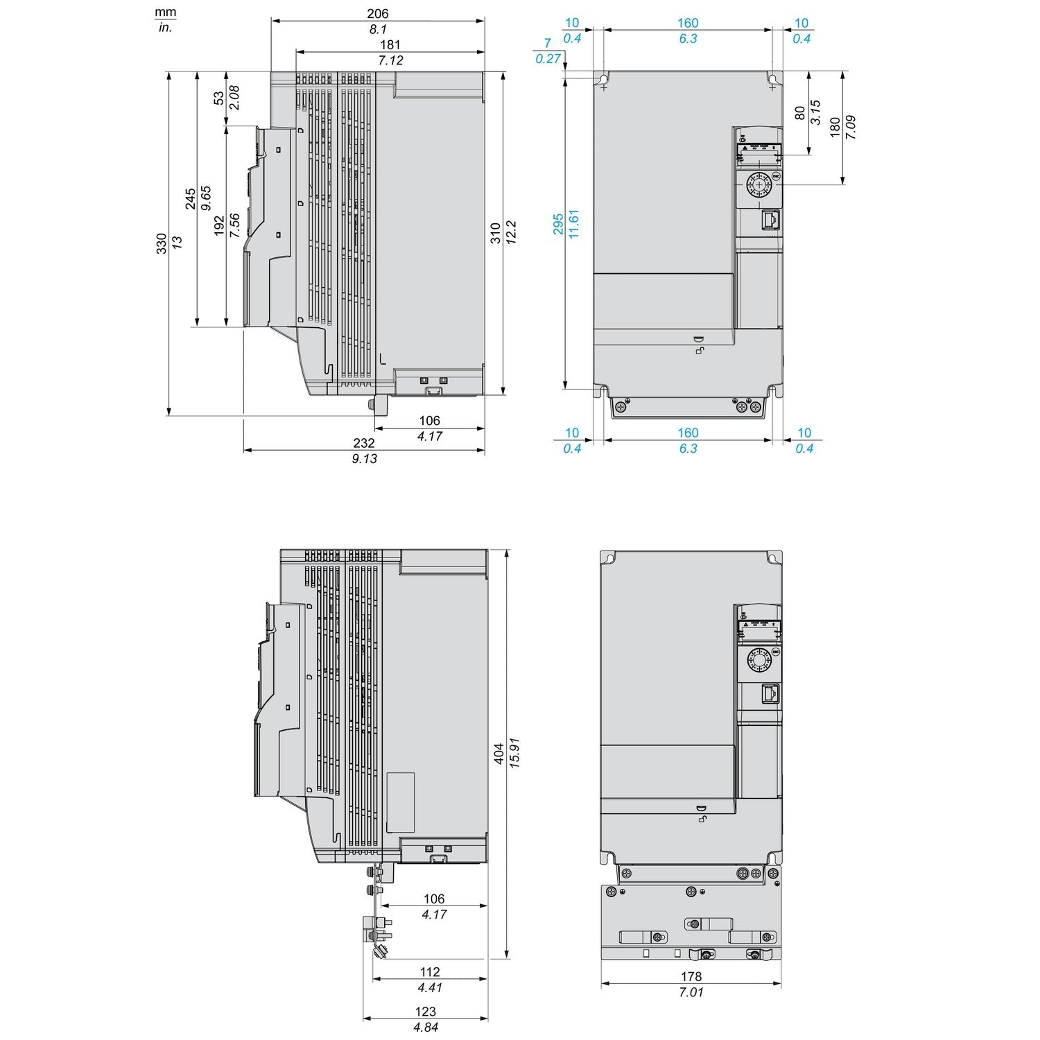 Schneider Electric ATV320D11N4B VFD 11 kW 500V trifásico STO SIL3 - Detalle de etiqueta y terminales