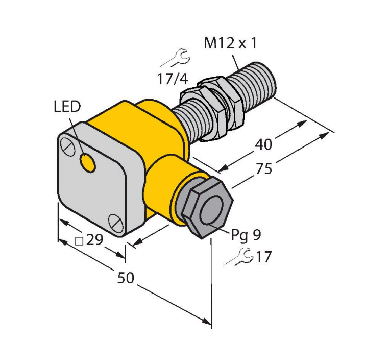 Especificaciones técnicas del sensor inductivo Turck BI3U-EG12SK-AP6X, rango 3mm, salida PNP normalmente abierto, alimentación 10-30VDC, fabricado en Alemania