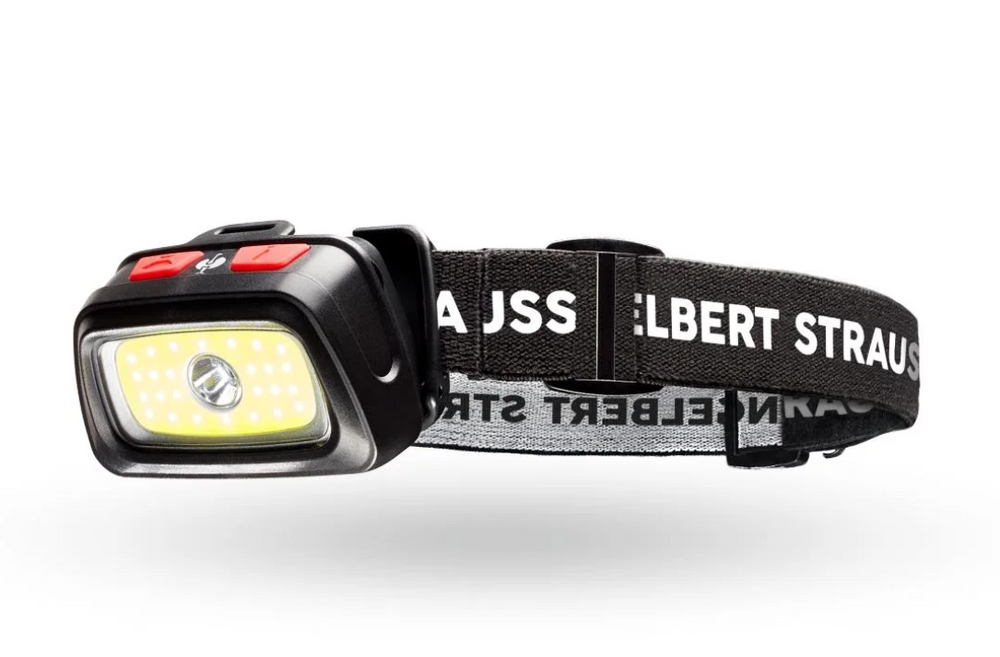 Lámpara de cabeza LED Strauss HL65/HL180 con sensor de movimiento, cinta elástica ajustable y cabezal pivotante
