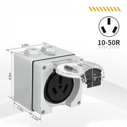 CAJA PARA EXTERIOR CON TOMACORRIENTE, 220 V,  50 AMP, NEMA 10-50R, A PRUEBA DE AGUA, IP66 - STARELO