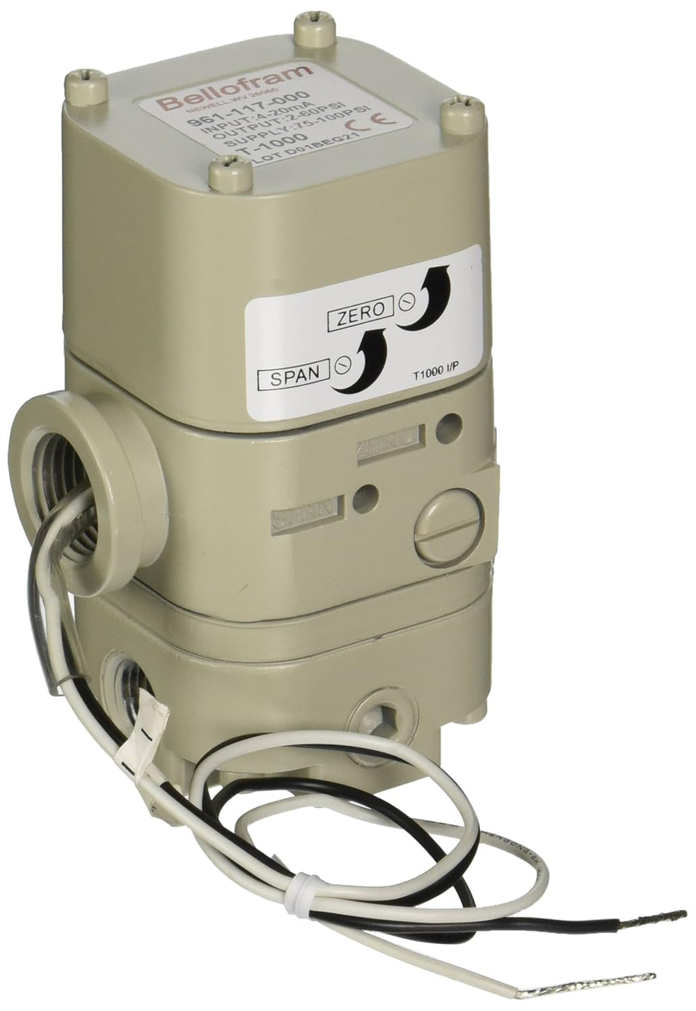 Bellofram 961-117-000 Transductor I/P 4-20 mA a 2-60 PSI Type 1000 TI1000 - Vista frontal