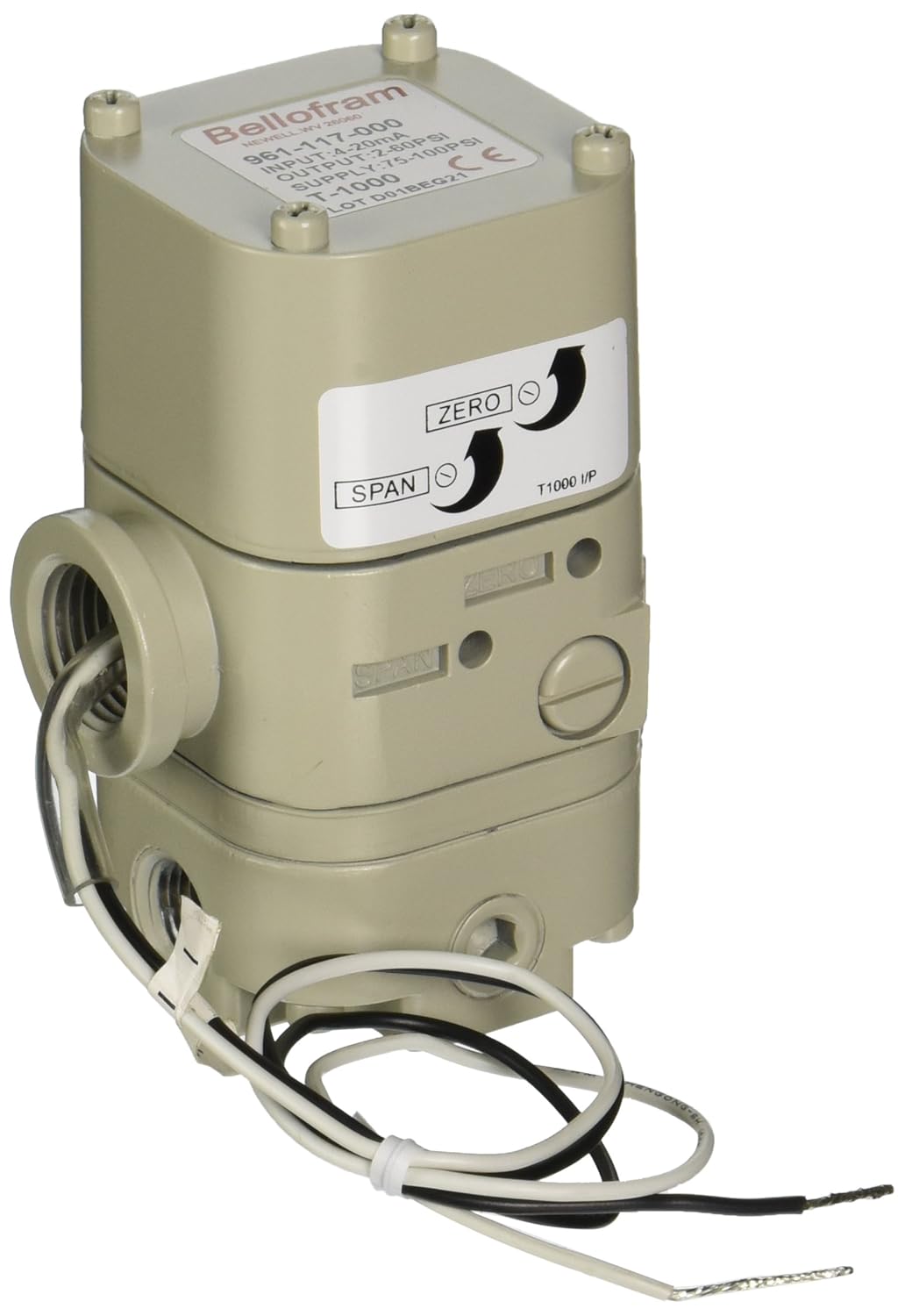 Bellofram 961-117-000 Transductor I/P 4-20 mA a 2-60 PSI Type 1000 TI1000 - Vista frontal