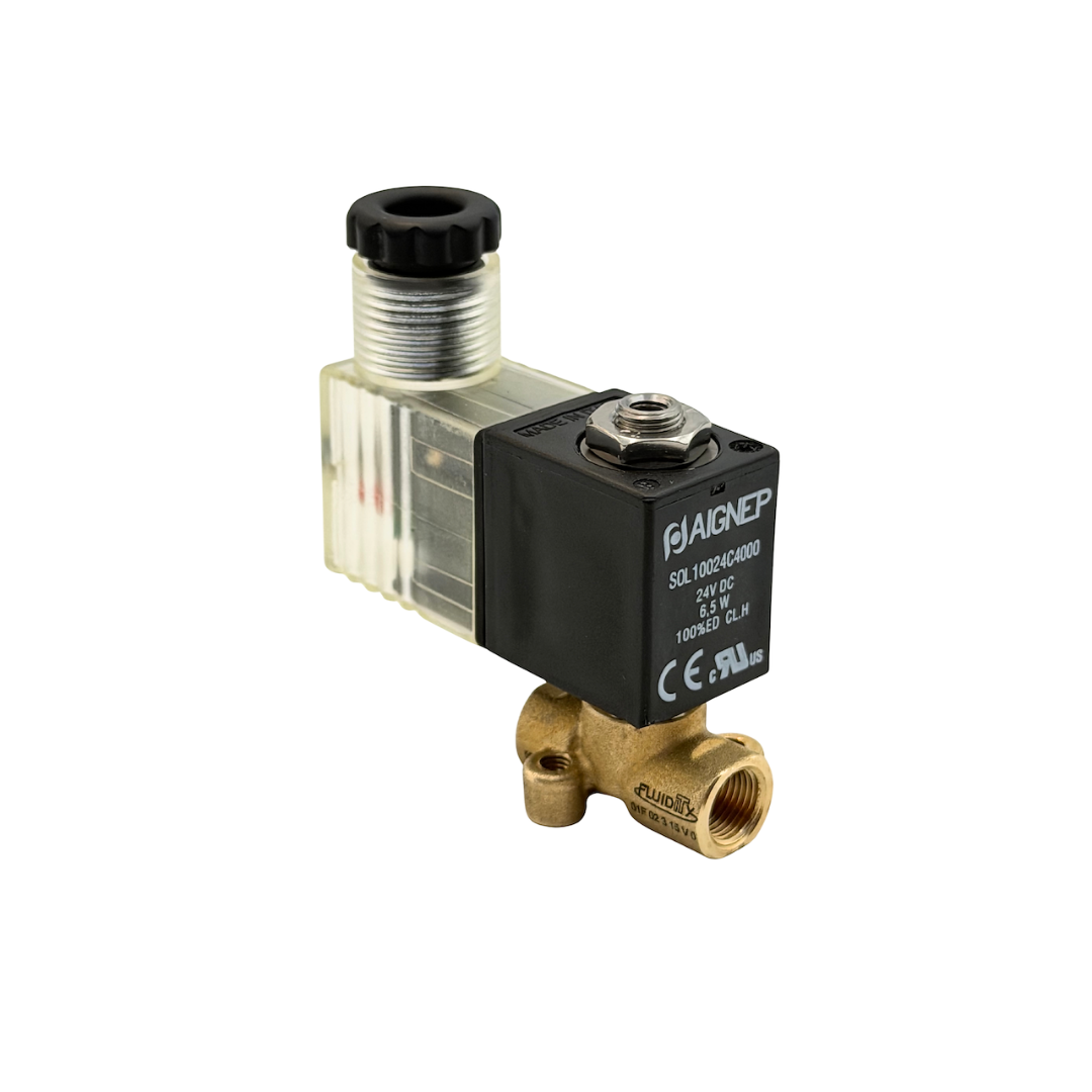 Válvula solenoide accionamiento directo 3/2 NO 1/8 con bobina Aignep - Vista trasera