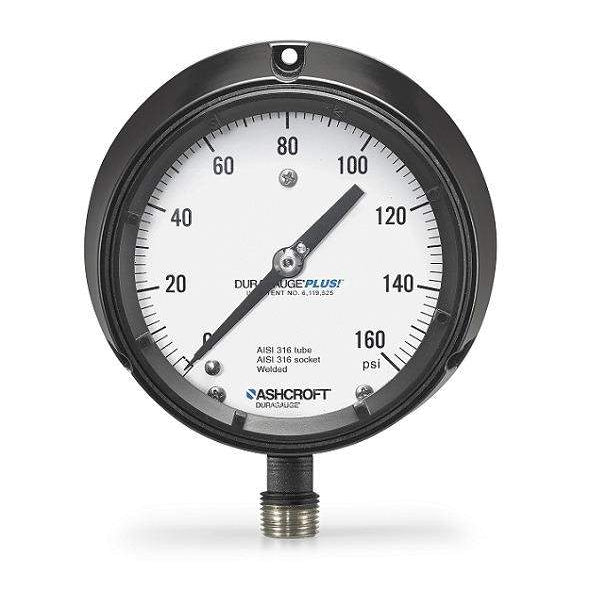 Manómetro Ashcroft 1279 Duragauge, carátula 4.5", conexión vertical 1/2" NPT, frente sólido
