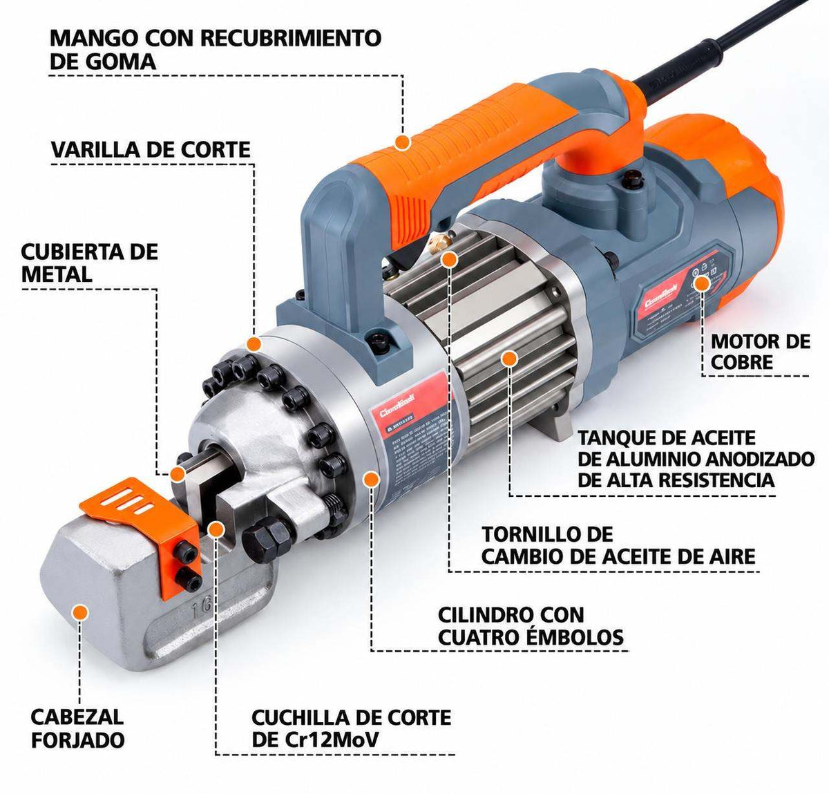 Cortador eléctrico hidráulico de varilla 110V modelo RC16B Centall - Vista lateral